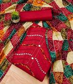 bandhani printed mirror work embroidered cotton silk unstitched dress material