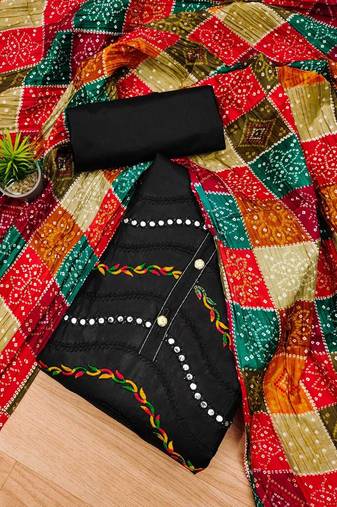 ethnic motifs mirror work embroidered unstitched dress material