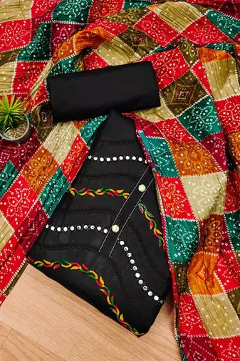 ethnic motifs mirror work embroidered unstitched dress material