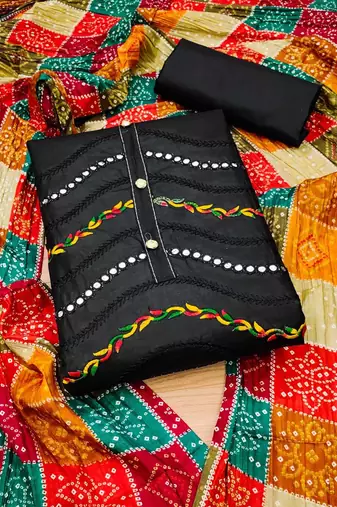 ethnic motifs mirror work embroidered unstitched dress material