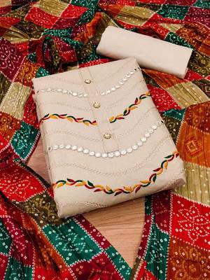 ethnic motifs mirror work embroidered unstitched dress material 2