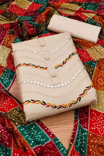 ethnic motifs mirror work embroidered unstitched dress material