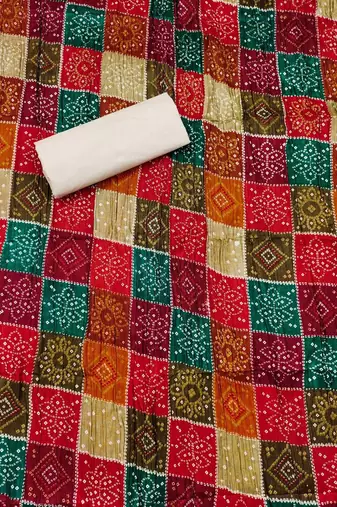 ethnic motifs mirror work embroidered unstitched dress material