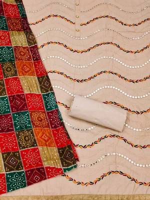 ethnic motifs mirror work embroidered unstitched dress material 4