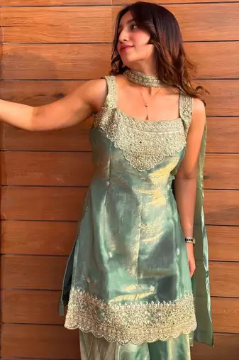  Embroidery Work Fendy Straight Kurta Sharara and Dupatta Set