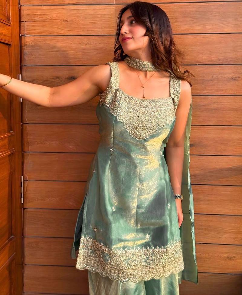  Embroidery Work Fendy Straight Kurta Sharara and Dupatta Set