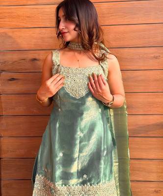  Embroidery Work Fendy Straight Kurta Sharara and Dupatta Set 4
