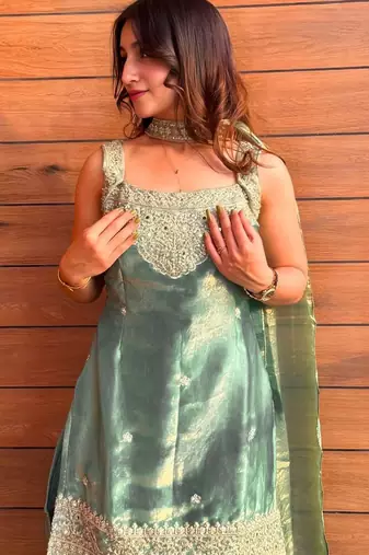  Embroidery Work Fendy Straight Kurta Sharara and Dupatta Set