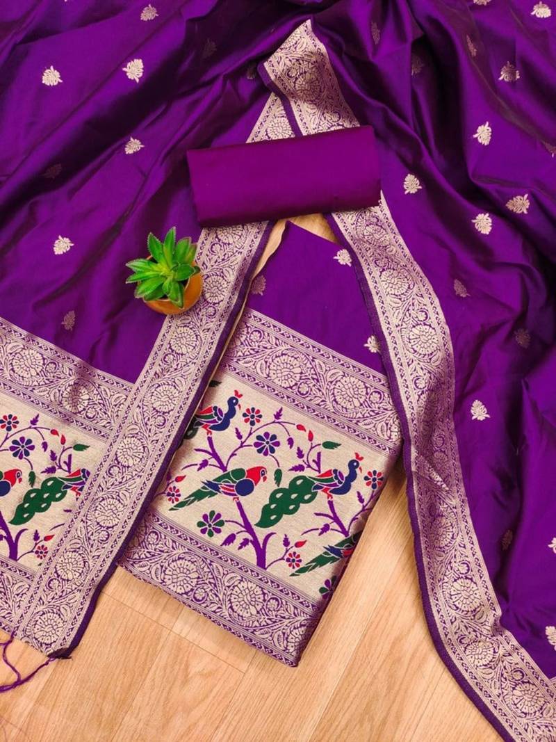 ethnic motifs woven design zari unstitched dress material