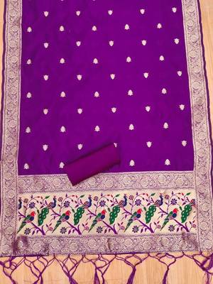 ethnic motifs woven design zari unstitched dress material 4