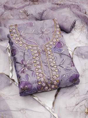 printed organza unstitched dress material 1
