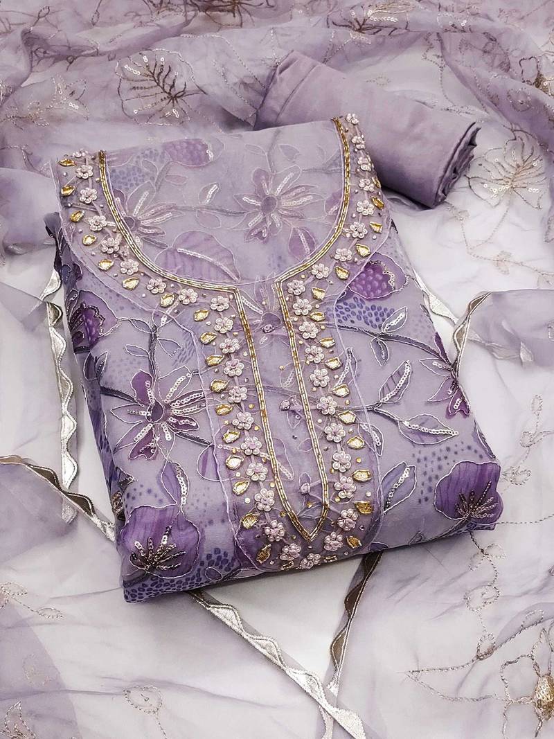 printed organza unstitched dress material