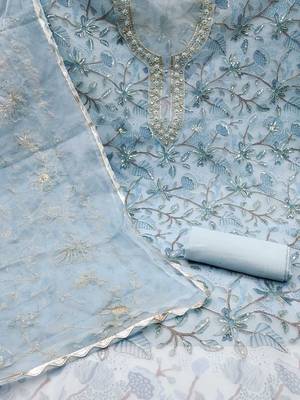 printed organza unstitched dress material 2
