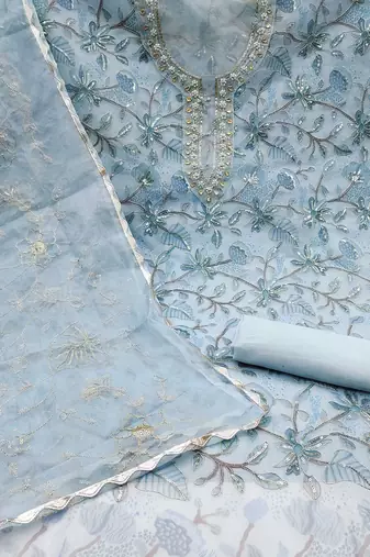 printed organza unstitched dress material