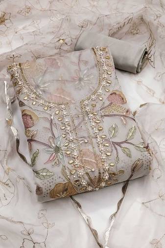 printed organza unstitched dress material
