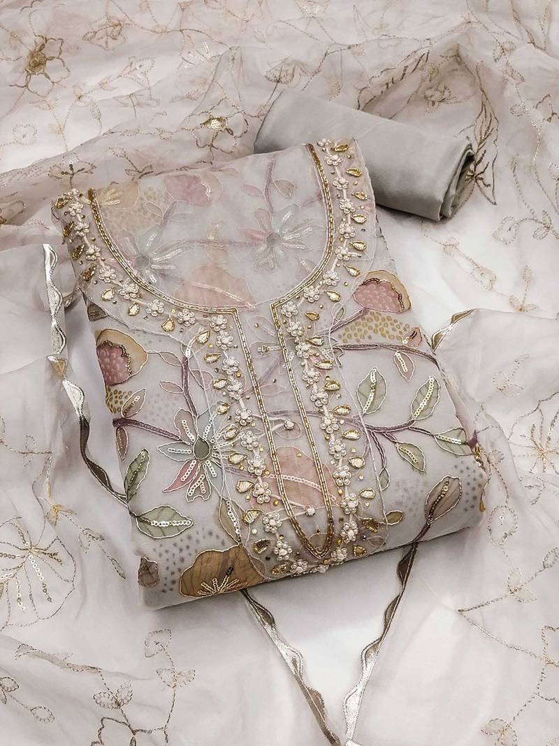 printed organza unstitched dress material