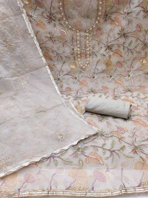 printed organza unstitched dress material 2