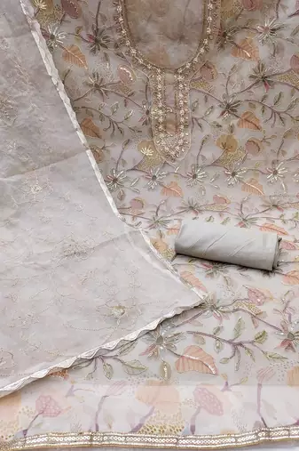 printed organza unstitched dress material