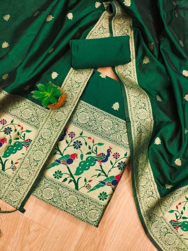 ethnic motifs woven design zari unstitched dress material