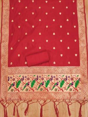 ethnic motifs woven design zari unstitched dress material 4