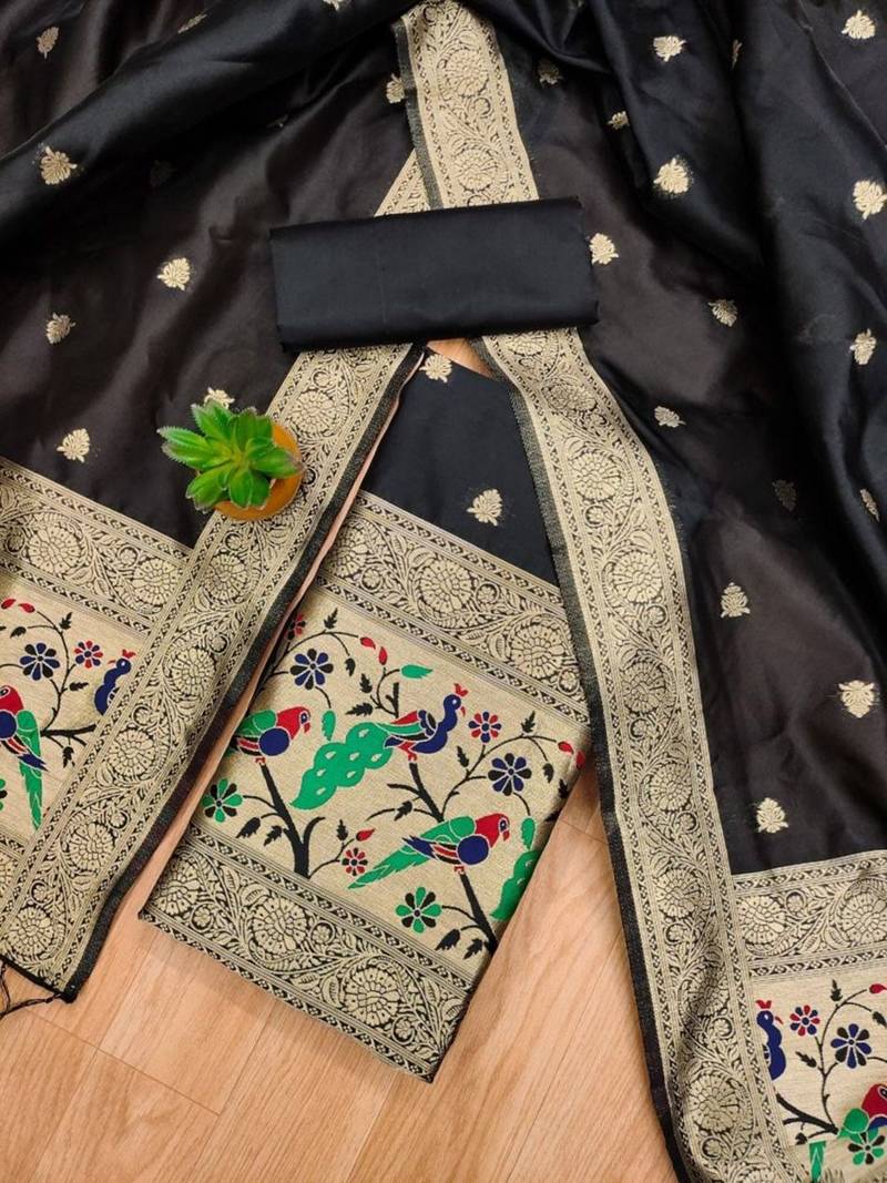 ethnic motifs woven design zari unstitched dress material