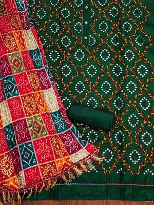 ethnic motif embroidered mirror work cotton unstitched dress material 3