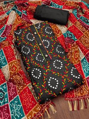 ethnic motif embroidered mirror work cotton unstitched dress material 2