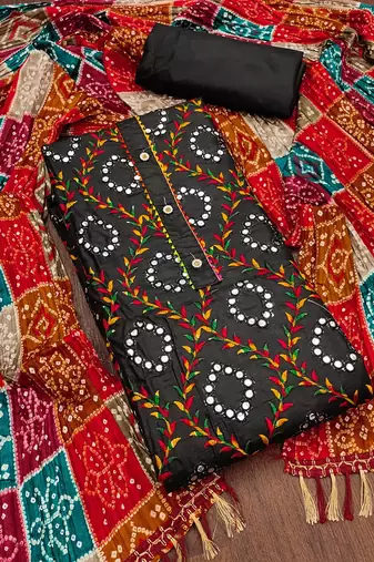 ethnic motif embroidered mirror work cotton unstitched dress material