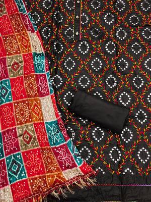 ethnic motif embroidered mirror work cotton unstitched dress material 3