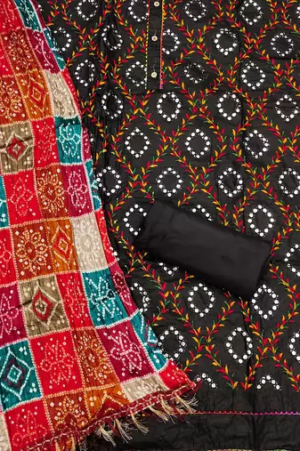 ethnic motif embroidered mirror work cotton unstitched dress material