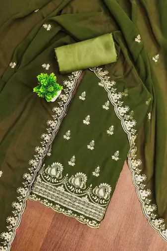 floral embroidered zari work unstitched dress material