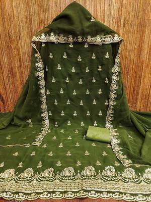 floral embroidered zari work unstitched dress material 2