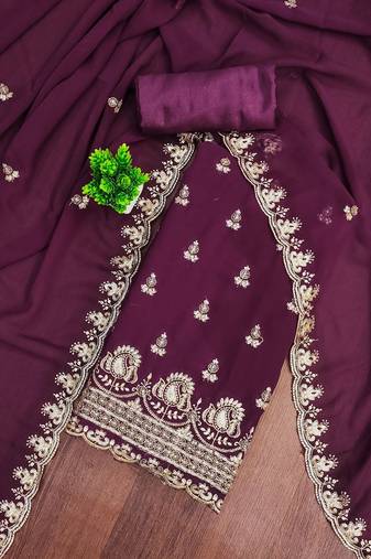 floral embroidered sequinned georgette unstitched dress material