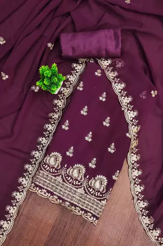 floral embroidered sequinned georgette unstitched dress material