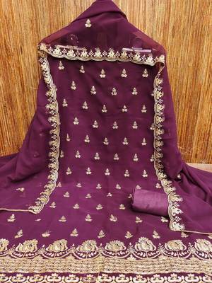 floral embroidered sequinned georgette unstitched dress material 2
