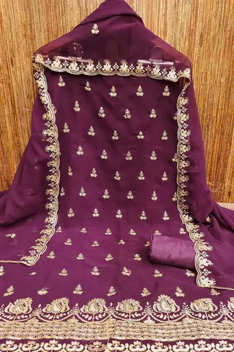 floral embroidered sequinned georgette unstitched dress material
