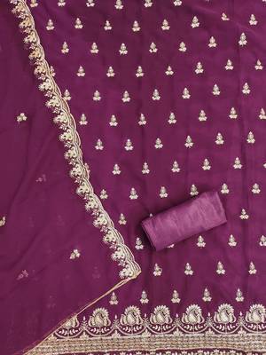floral embroidered sequinned georgette unstitched dress material 3