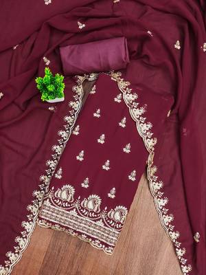 floral embroidered sequinned georgette unstitched dress material 1