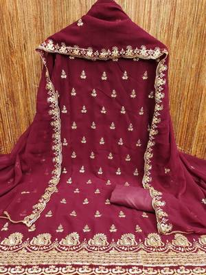 floral embroidered sequinned georgette unstitched dress material 2