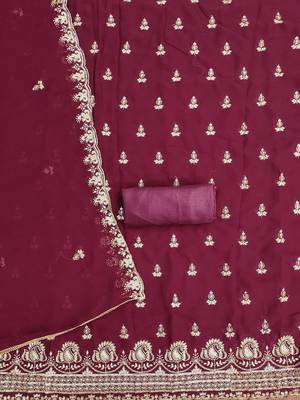 floral embroidered sequinned georgette unstitched dress material 3