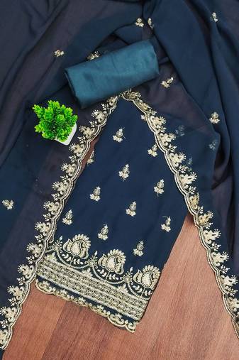 floral embroidered sequinned work georgette unstitched dress material