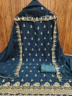 floral embroidered sequinned work georgette unstitched dress material 2