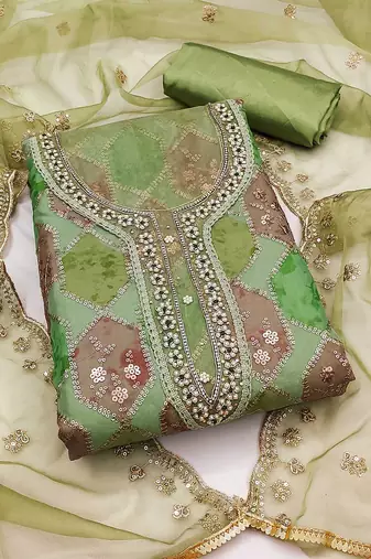 embroidered organza unstitched dress material