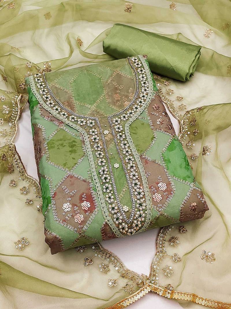 embroidered organza unstitched dress material