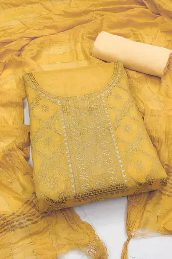 ethnic motifs woven design chanderi silk unstitched dress material