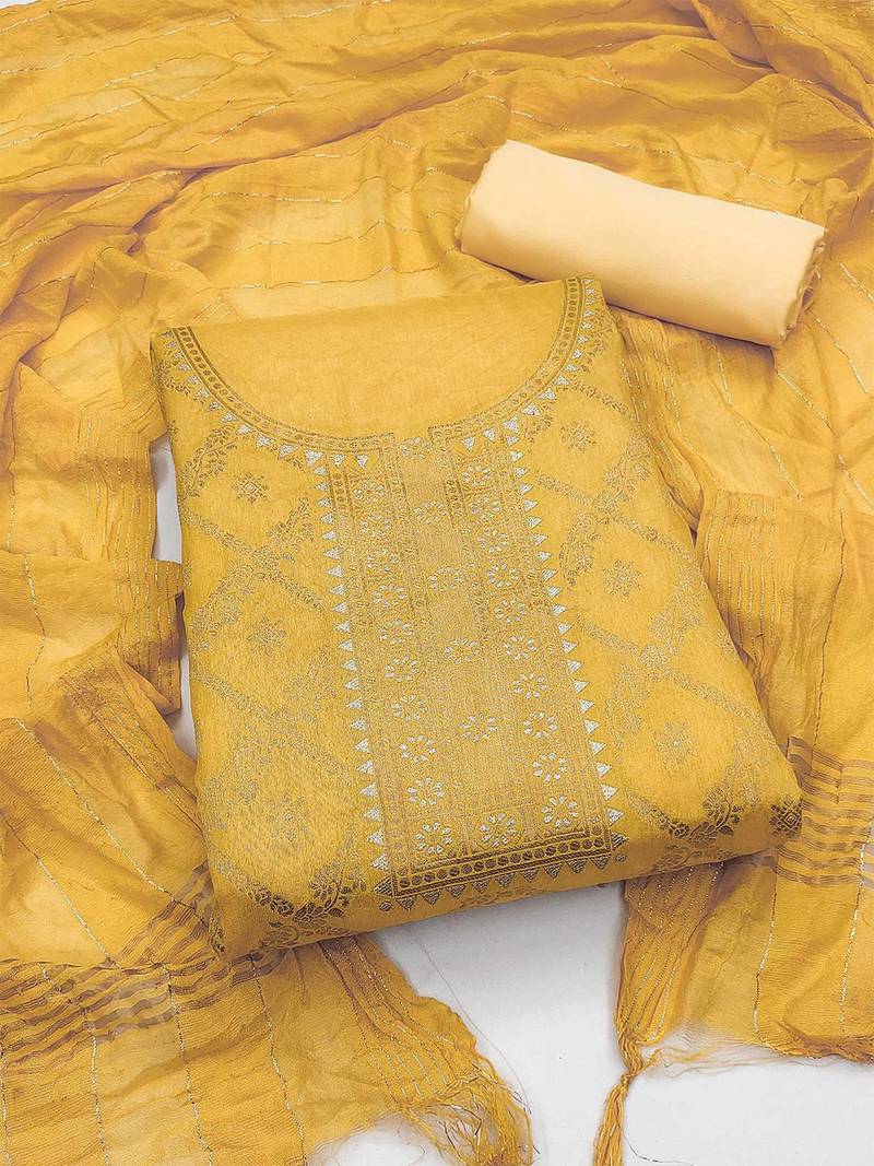 ethnic motifs woven design chanderi silk unstitched dress material