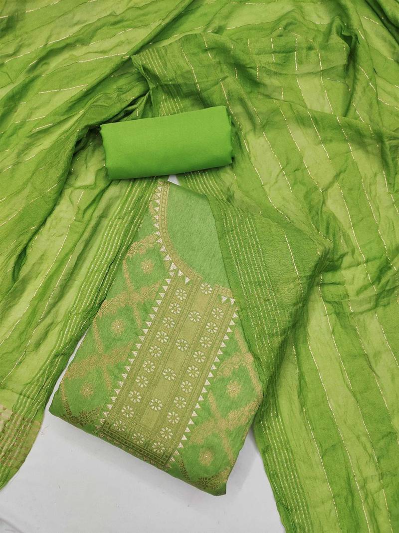 ethnic motifs woven design chanderi silk unstitched dress material