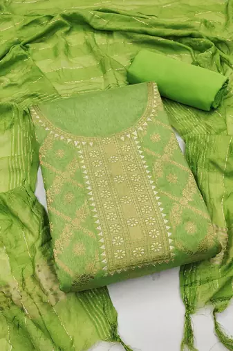 ethnic motifs woven design chanderi silk unstitched dress material