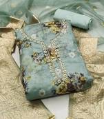 floral printed beads & stones detailed organza unstitched dress material