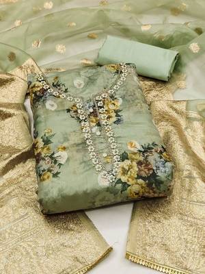 floral printed zari organza unstitched dress material 1